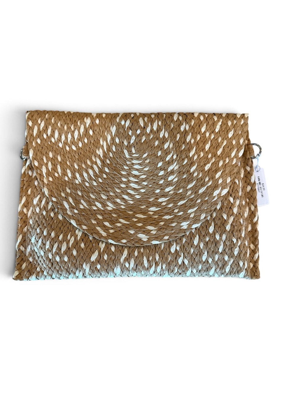 NWT Boutique Woven Crossbody Clutch Bag - Tan & White - Picture 2 of 4